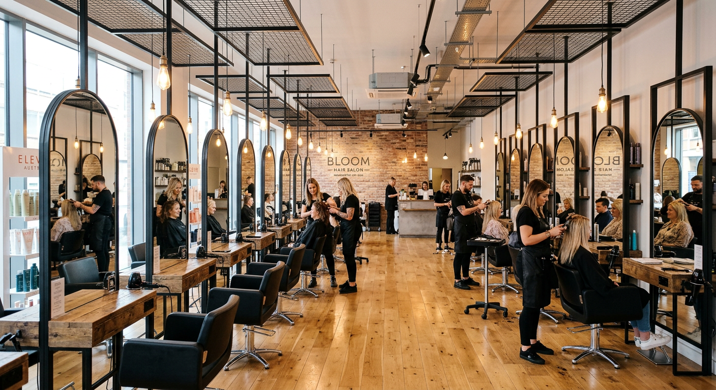 Hair salons represented in a UK health and beauty business setting