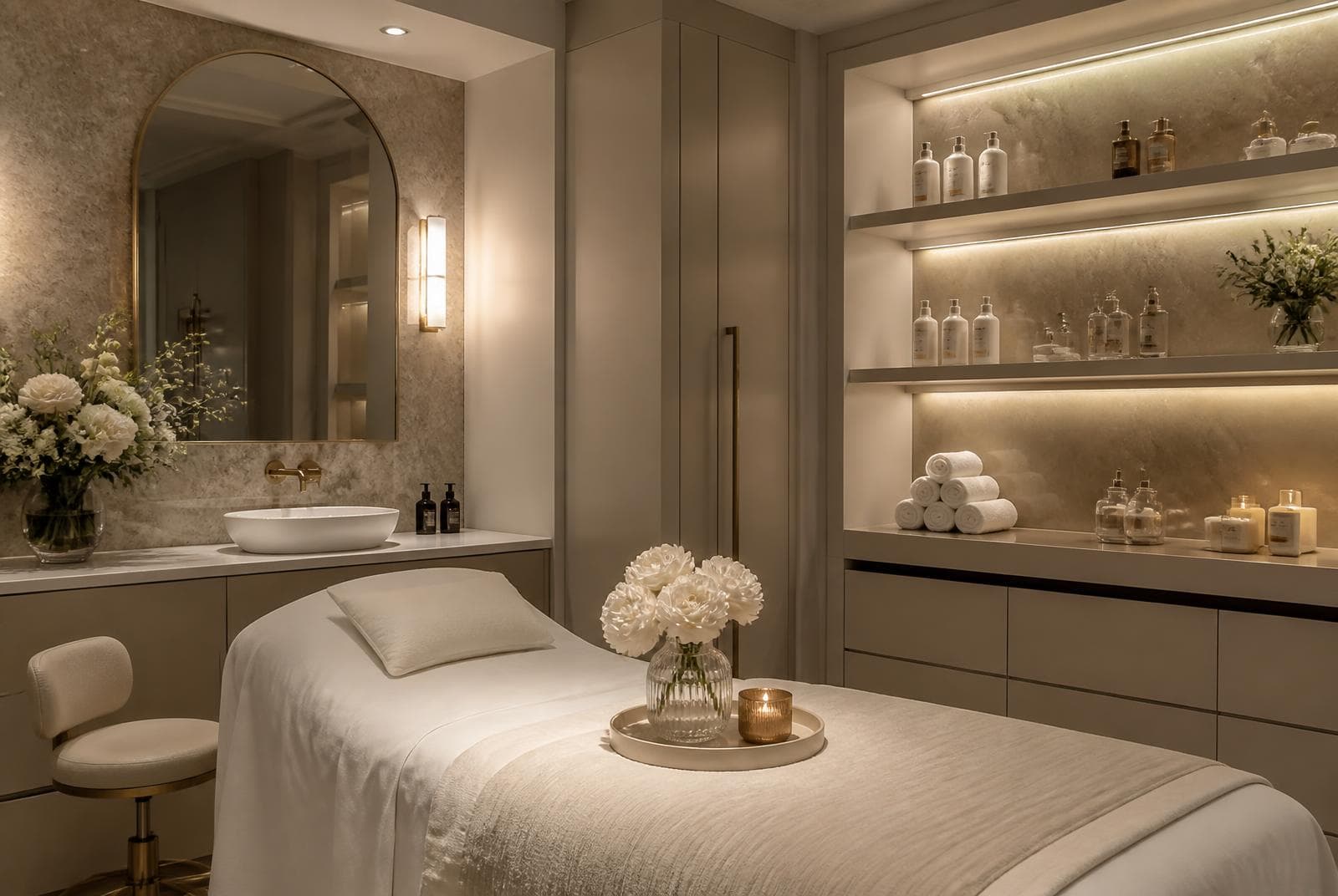 Interior of Established Clarins Gold Beauty Salon, a beauty salon for sale in South England